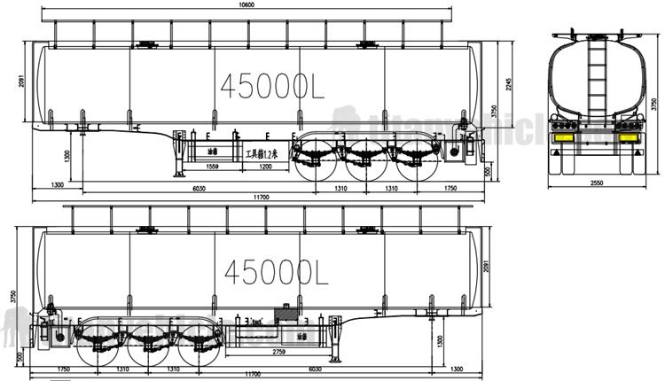 3 axles oil tankers trailer with flatbed
