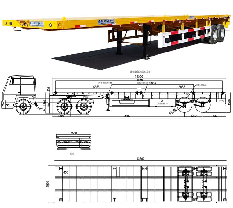 40Ft 2 Axle Semi Flat Bed Trailers for Sale Near Me in Zambia