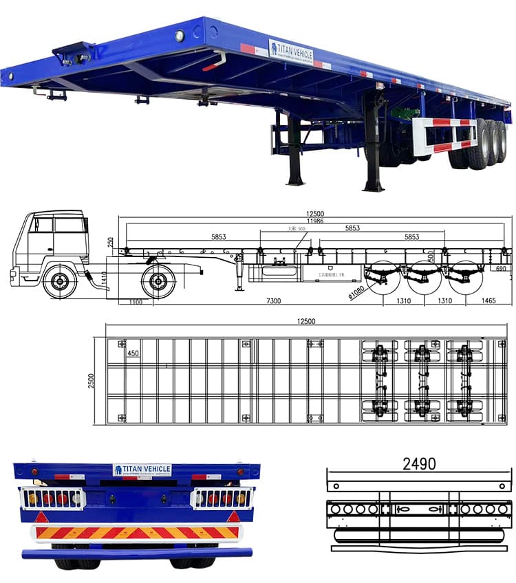 40Ft Tri Axle Flatbed Semi Trailer for Sale in Zambia