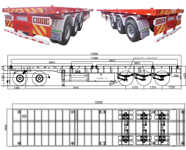 3 Axle 40 Feet Semi Flatbed Truck Trailer for Sale in Zambia
