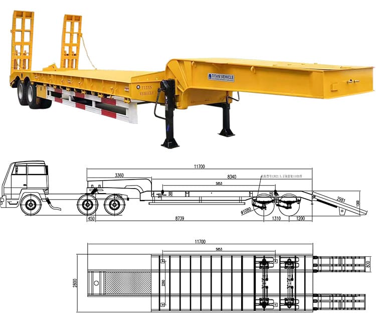 Lowbed Trailer for Sale | 2 Axle 40Ft Low Bed Trailer Truck for Sale in Zambia
