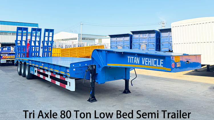 Tri Axle 80 Ton Low Bed Semi Trailer for Sale in Zambia, Luanshya